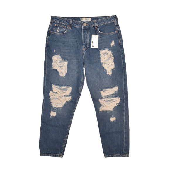 TOPSHOP NEW $88 High Rise Moto Hayden Distressed Cropped Jean Size 30 - Picture 1 of 3